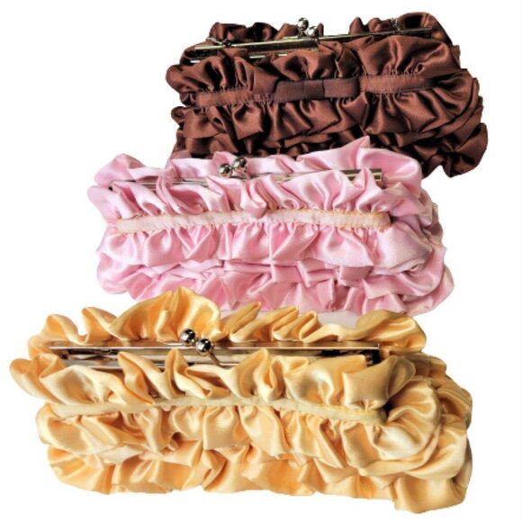 Pink Satin Ruffle Evening Clutch Purse - Picture 10 of 11